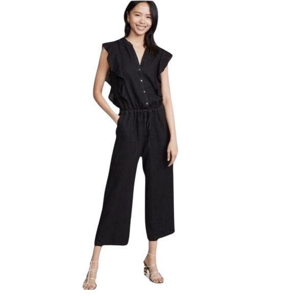 Velvet By Graham & Spencer ($228USD) Black Faretta Ruffle Jumpsuit - Picture 1 of 6